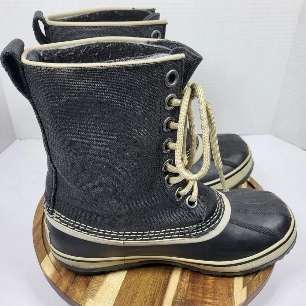 Sorel Women's 1964 Premium CVS Boots Waterproof Black Waxed Canvas Size 6 NL1717